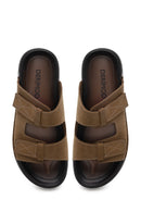 Male Beige Strapped Nubuck Leather Slipper | Derimod