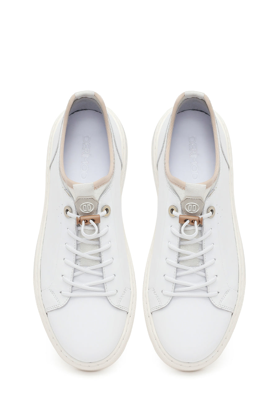 Men's White Lace-up Thick-Sole Leather Sneaker
