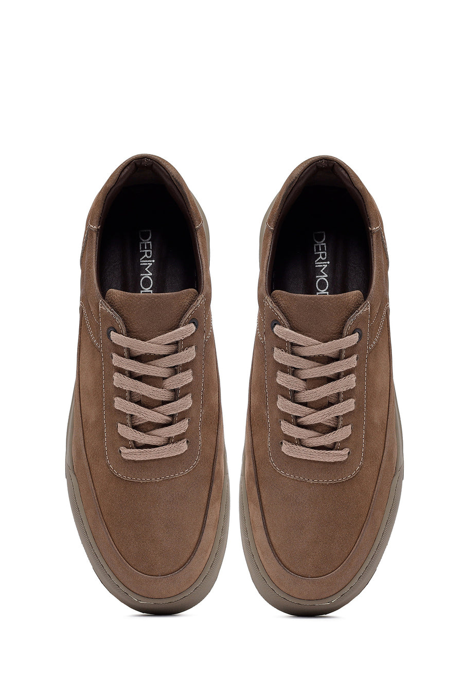 Erkek Bej Bağcıklı Nubuk Deri Sneaker