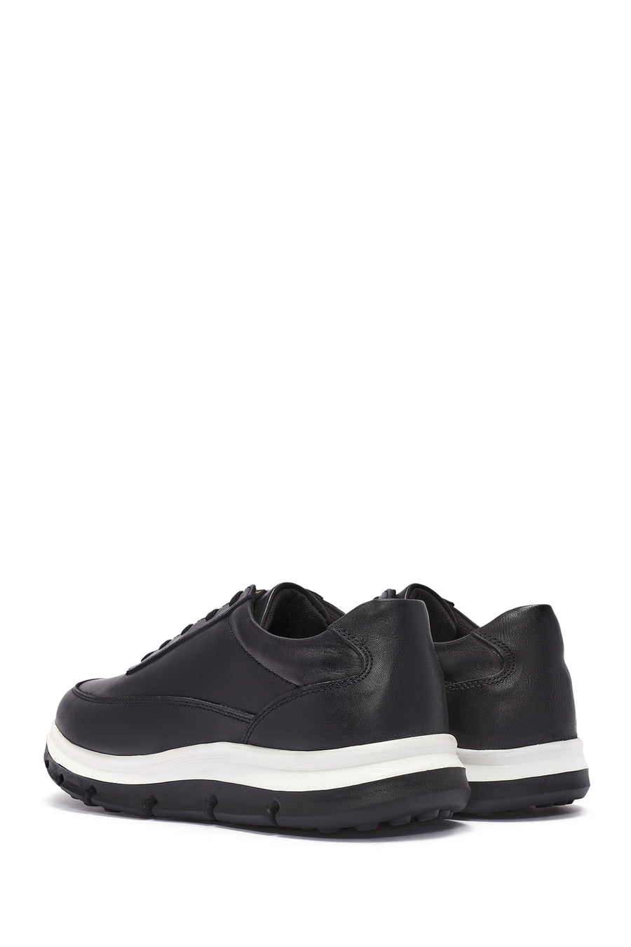 Erkek Siyah Bağcıklı Kalın Tabanlı Deri Casual Sneaker