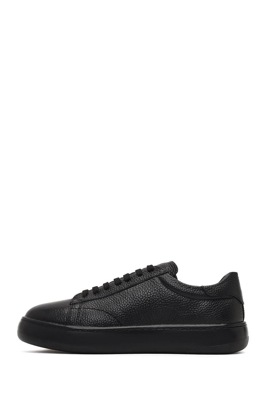 Men's Black Lace-Up Thick-Soled Leather Sneaker