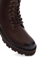 Woman Brown Zippered Leather Postal Boots | Derimod