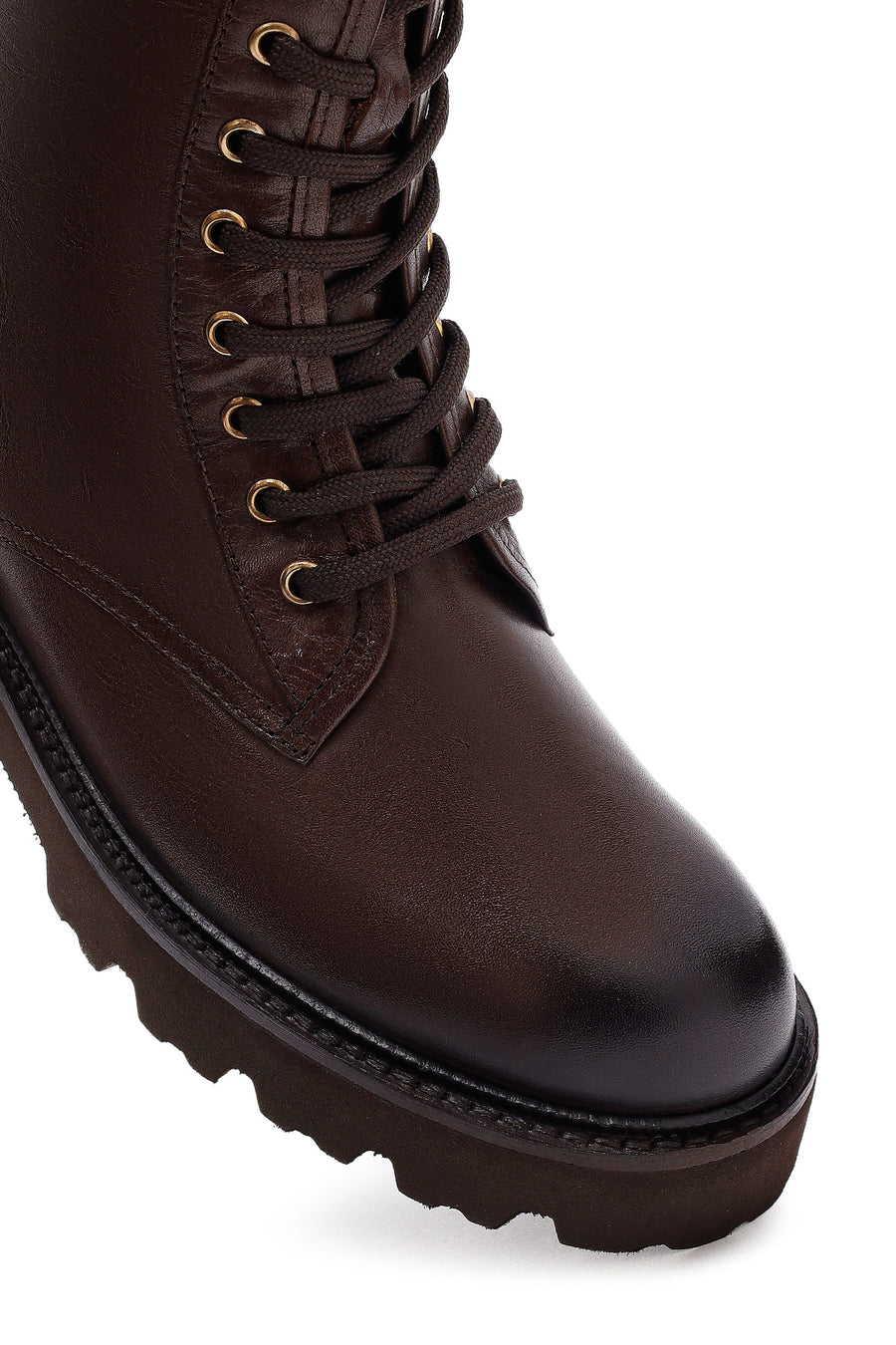 Woman Brown Zippered Leather Postal Boots