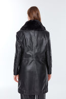 Christina Women's Black Plus Size Leather Coat | Derimod