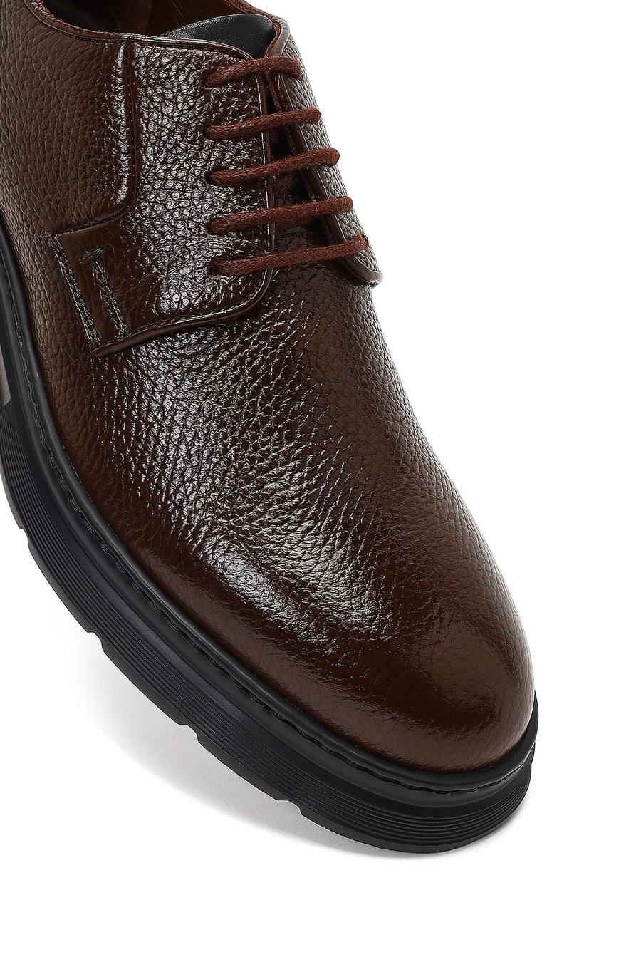 Men's Brown Lace-Up Thick-Soled Leather Casual Shoes