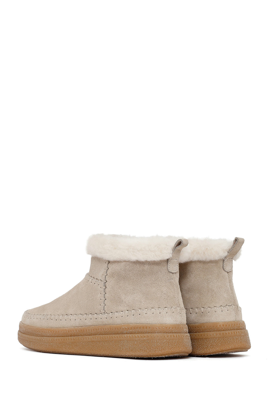 Woman Beige Zip Closure Thick-Soled Suede Teddy Boots