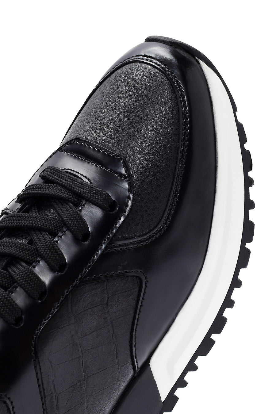 Men's Black Lace-up Leather Sneaker