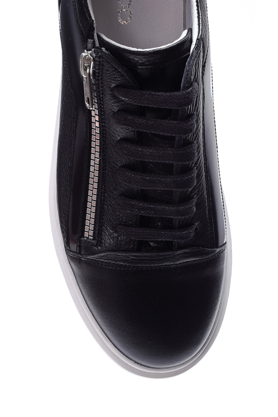 Erkek Fermuar Detaylı Deri Sneaker