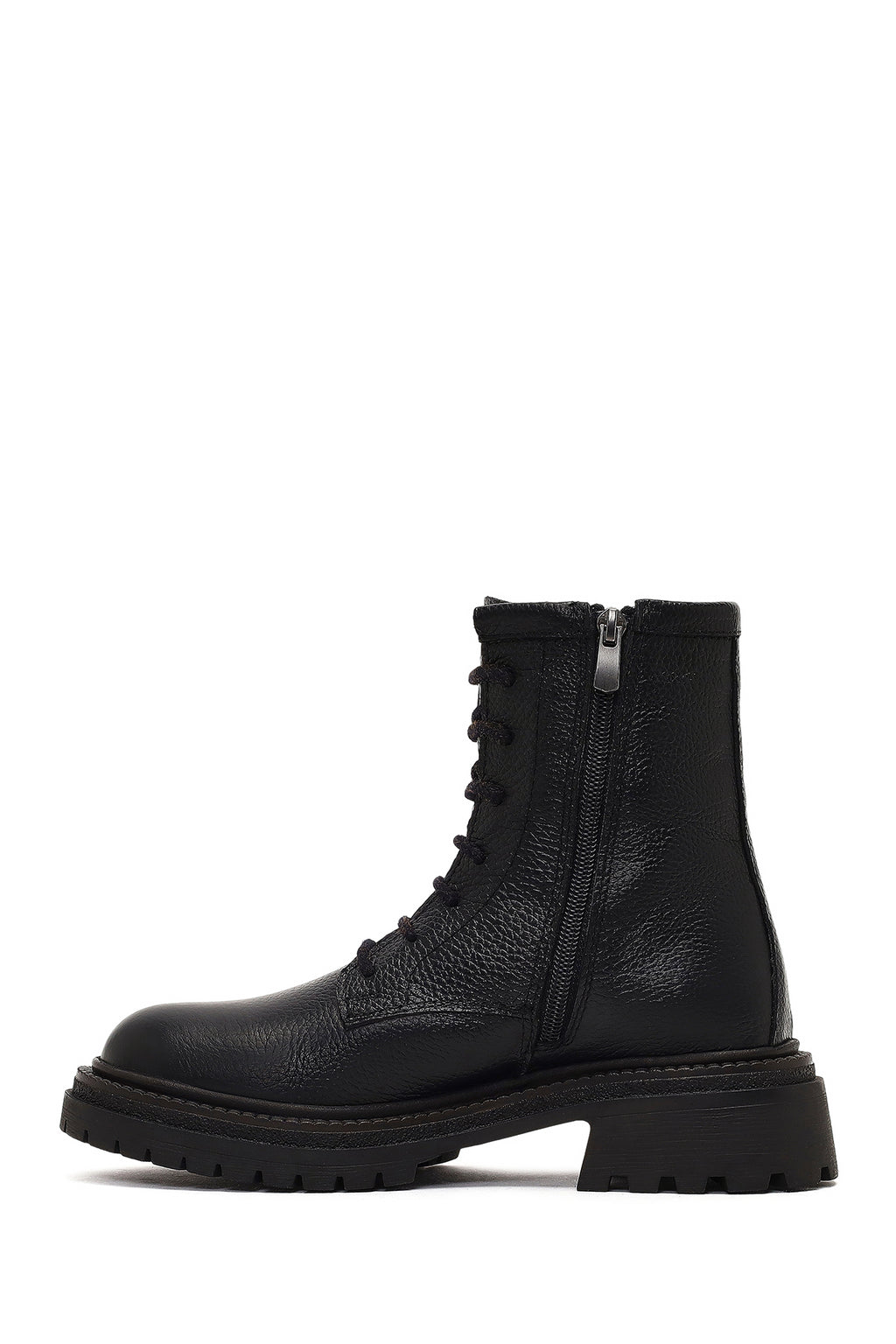 Kadın Siyah Fermuarlı Deri Postal Bot