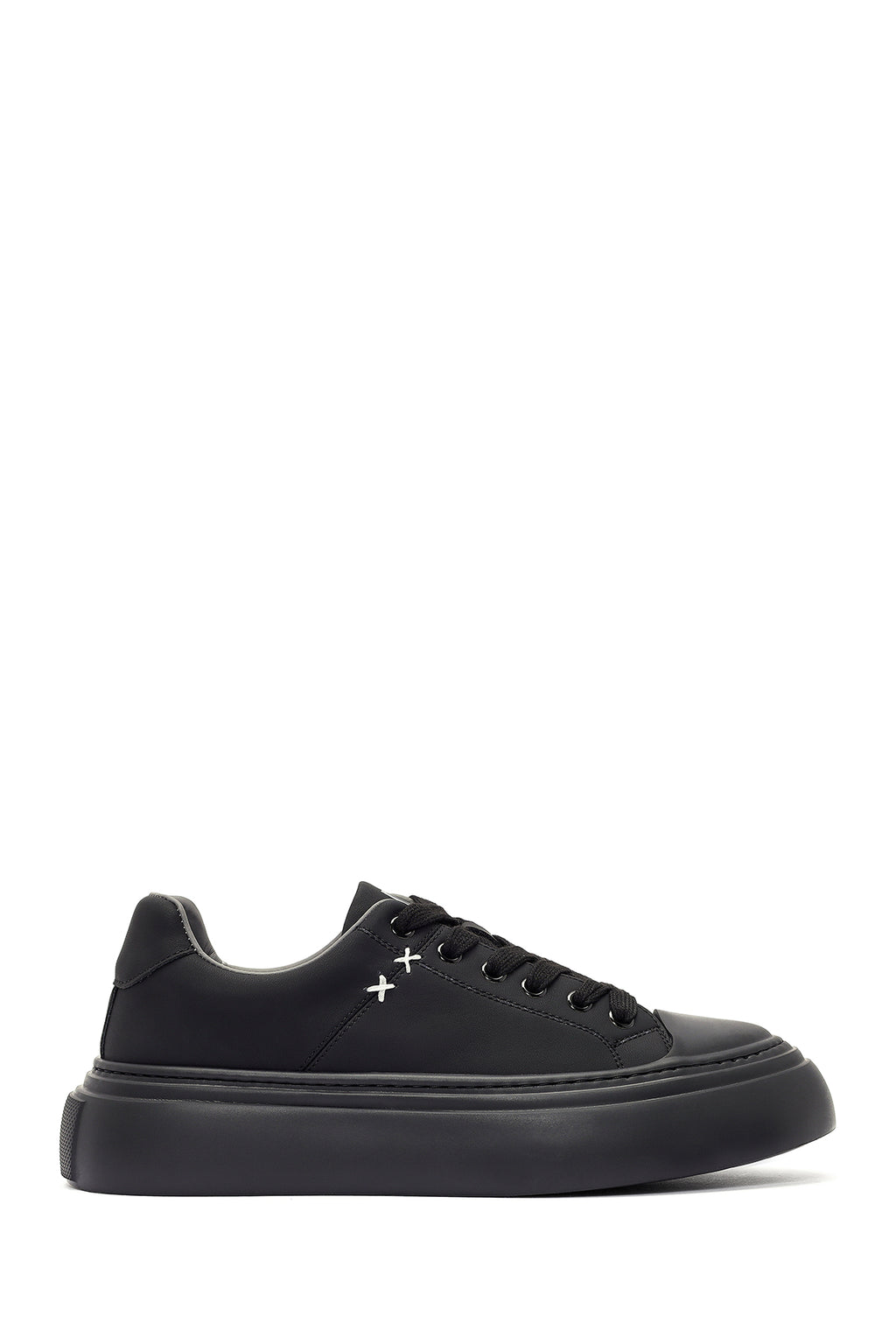 Erkek Siyah Bağcıklı Deri Sneaker