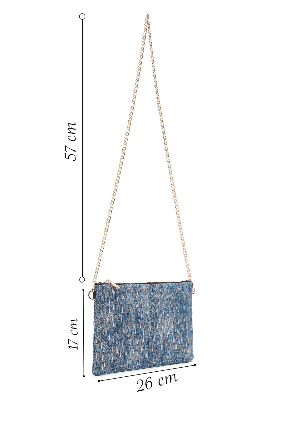 Women's Blue Long Chain Strap Jean Fabric Clutch Bag