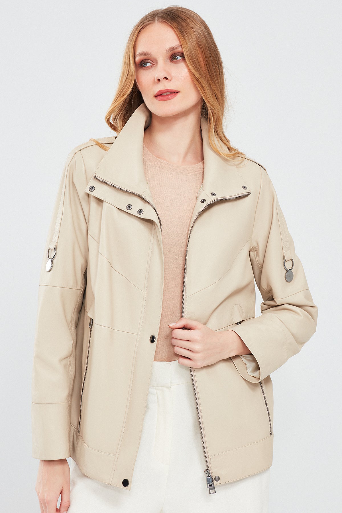 Luisa Women's Beige Oversize Leather Coat 24SGD5172U4 | Derimod