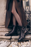 Woman Black Zip Closure Leather Combat Boots | Derimod