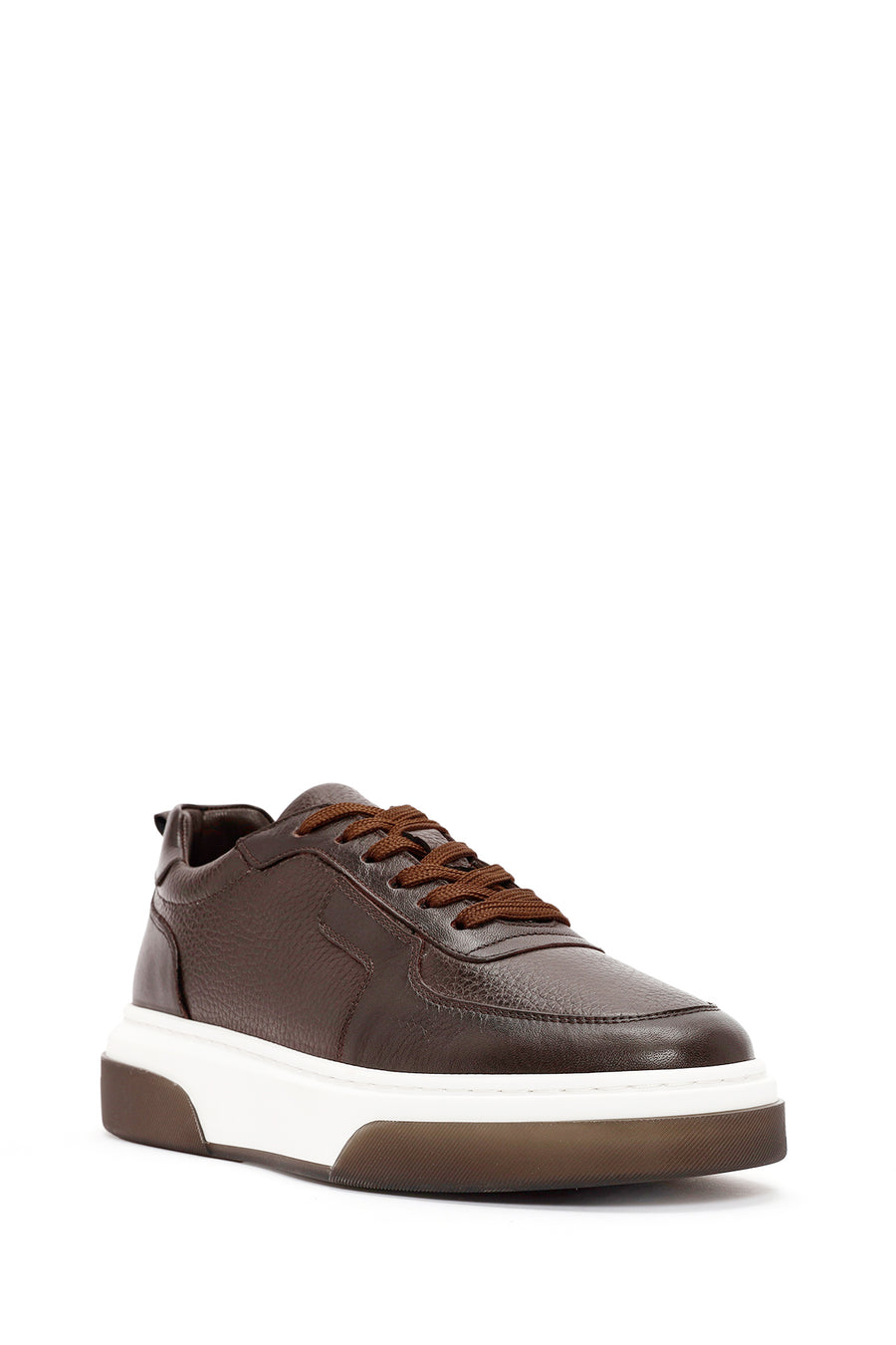 
Men's Brown Lace-Up Thick Sole Leather Sneaker

