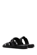 Women's Black Buckle Leather Slippers | Derimod