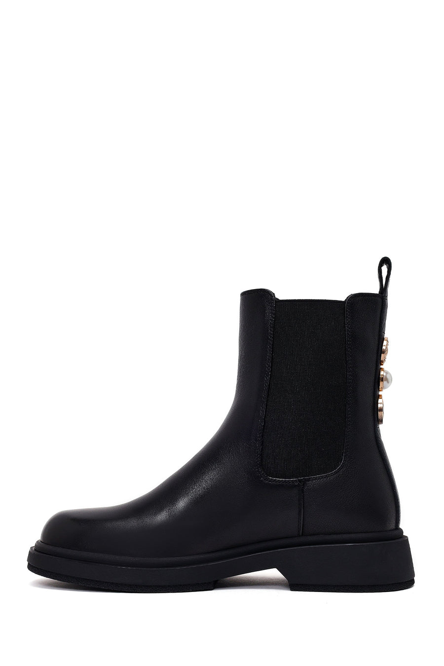 Woman Black Metal Detailed Leather Chelsea Boots