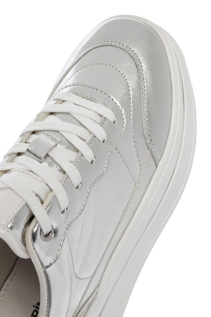 Kadın Gümüş Bağcıklı Kalın Tabanlı Metalik Sneaker