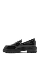 Women's Black Thick Soled Leather Masculine Loafer | Derimod