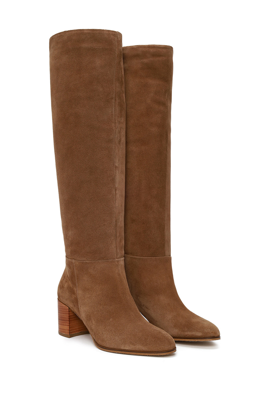 Woman Beige Chunky-Heeled Suede Boots