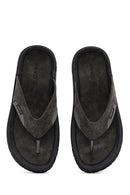 Men's Gray Flip Flop Nubuck Leather Slippers | Derimod