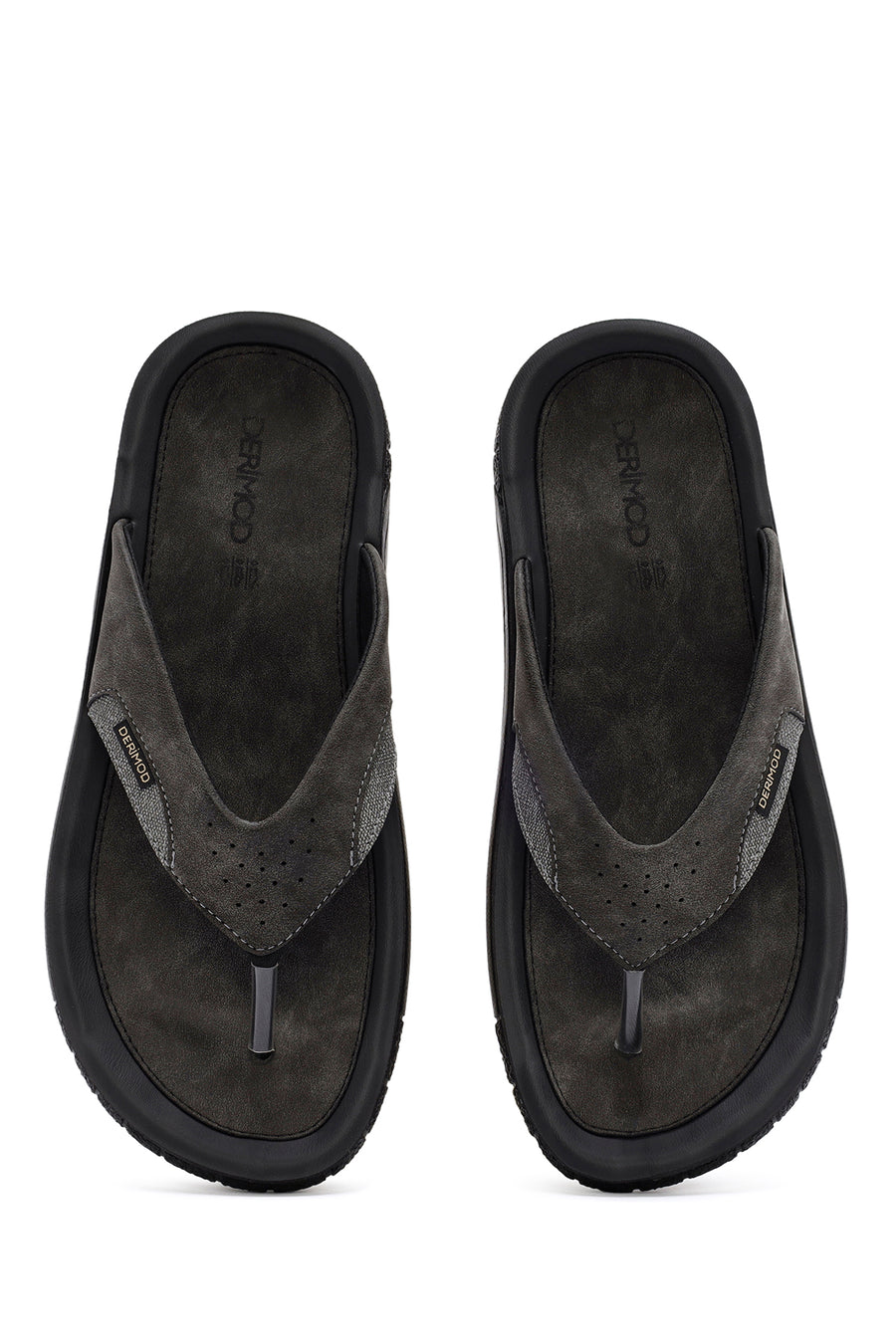 Men's Gray Flip Flop Nubuck Leather Slippers