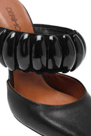 Women's Black Thin Heeled Leather Slippers | Derimod