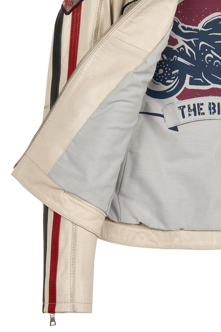 Ladyracer Woman White Badged Slim-Fit Leather Jacket