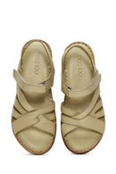Women's Green Leather Comfort Sandals | Derimod