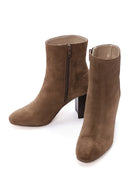 Women's Walnut Suede Leather Heeled Zipper Boots | Derimod