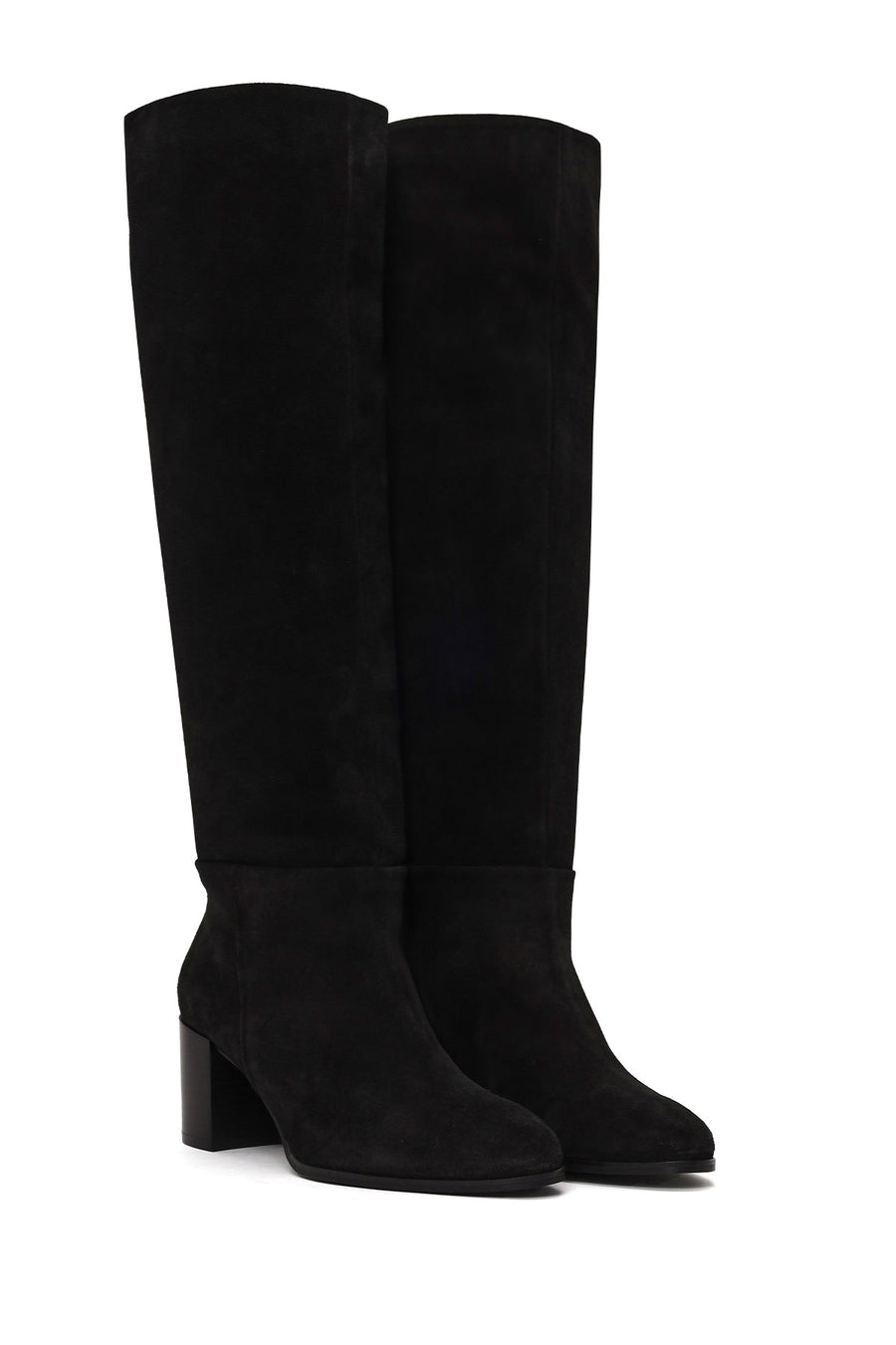 Woman Black Thick-Heeled Suede Boots