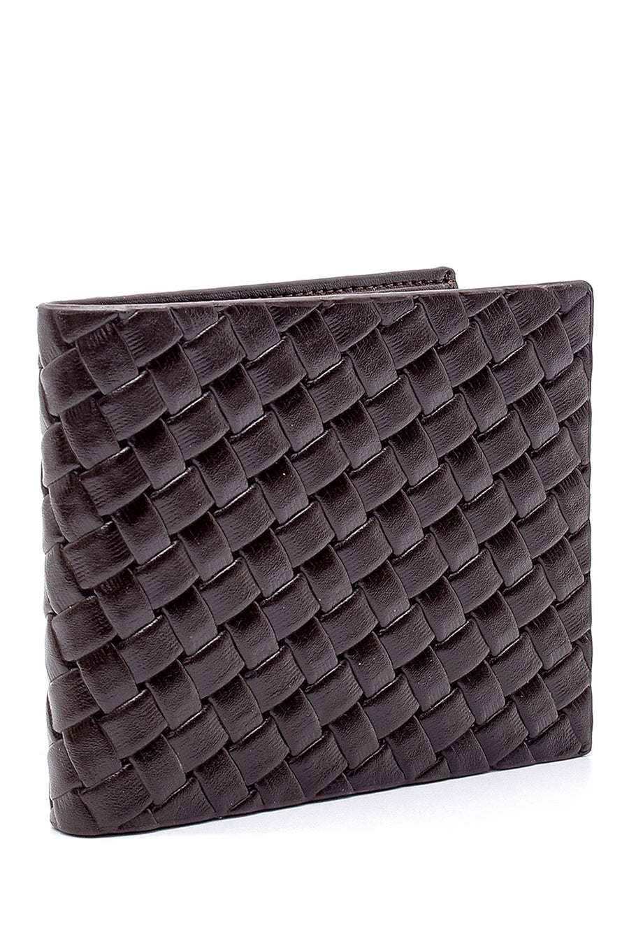 Men's Brown Leather Knitted Pattern Wallet