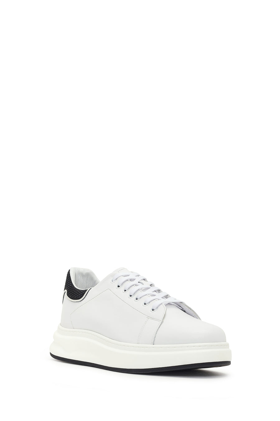 Men's White Lace-up Thick-Sole Leather Sneaker
