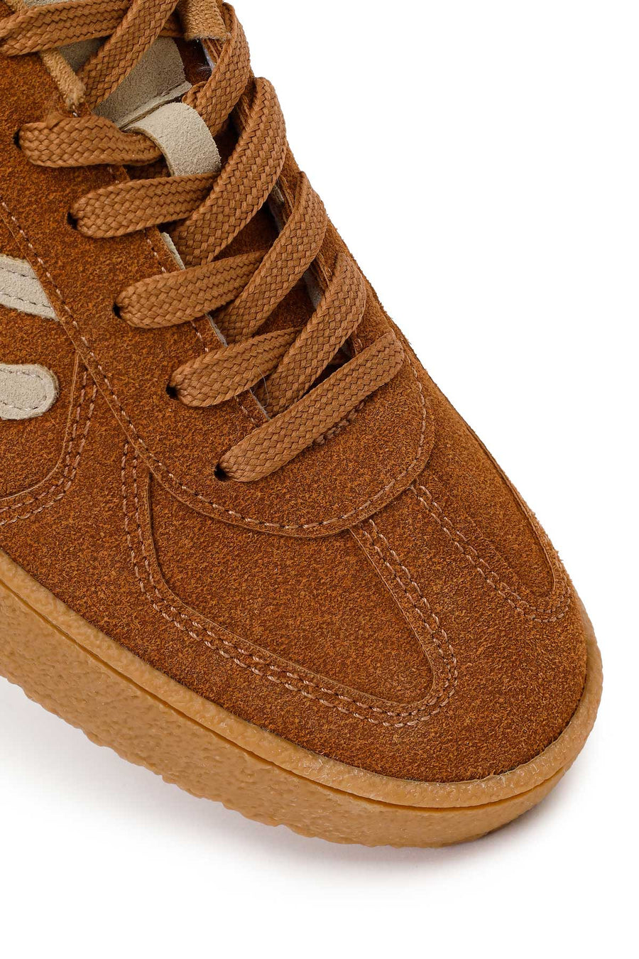 Woman Tan Lace-up Suede Sneaker