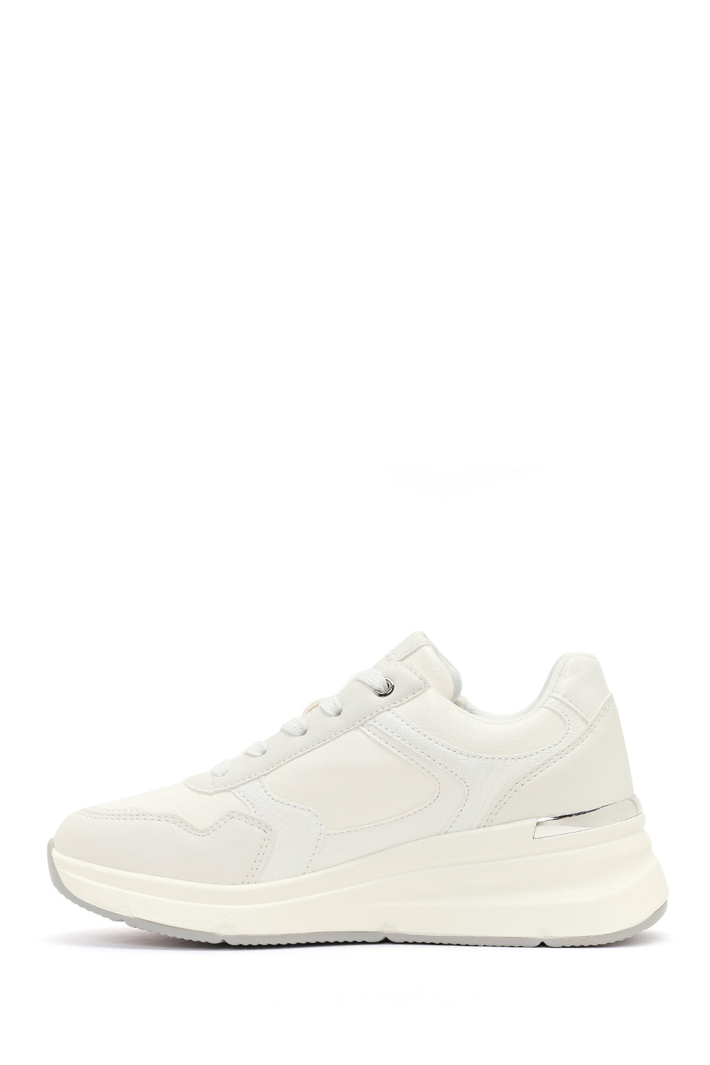 Kadın Beyaz Yandan Fermuarlı Bağcıklı Kalın Tabanlı Sneaker