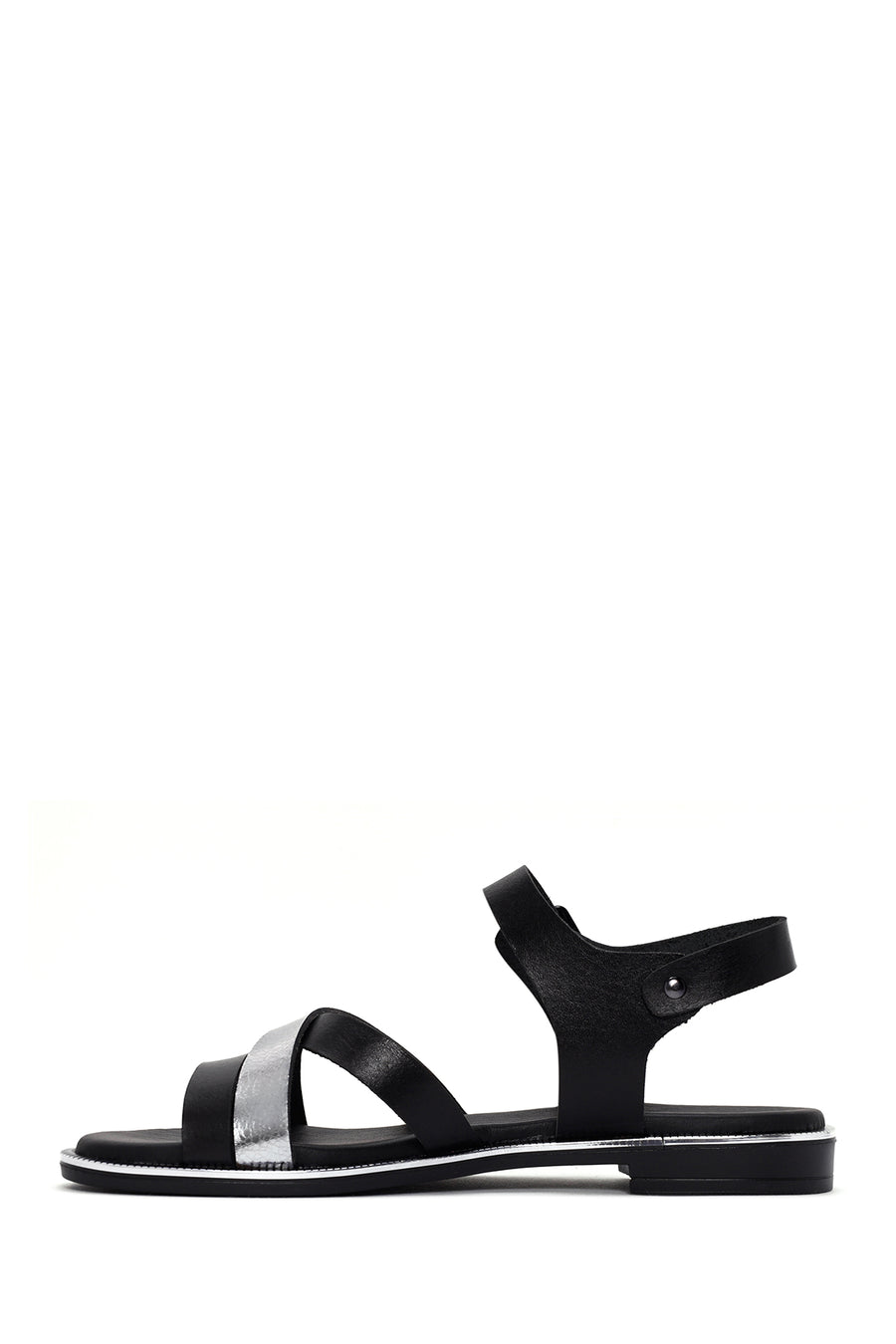 Women's Black Leather Ankle Buckle Sandals