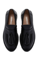 Women's Black Leather Masculine Loafer | Derimod