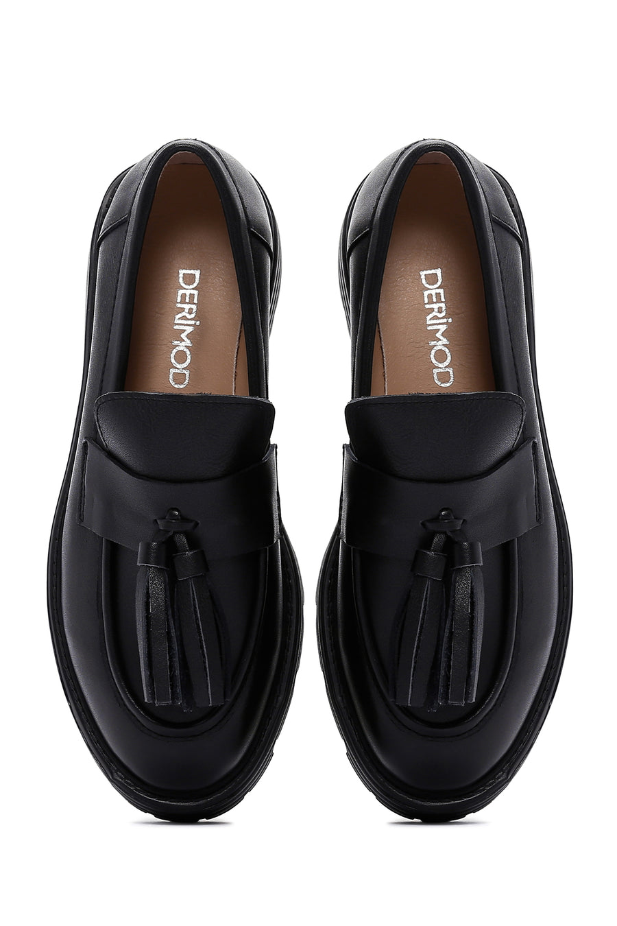 Kadın Siyah Deri Maskülen Loafer