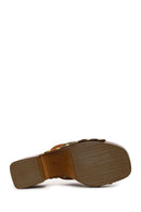 Woman Multicolored Thick-Heeled Suede Slipper | Derimod