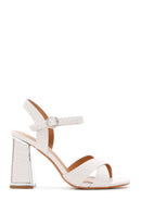 Women's White Ankle Strap Thick Heel Crocodile Sandals | Derimod