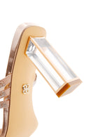 Women's Pink Gold Stone Heeled Slippers | Derimod