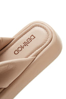 Women's Beige Thick Soled Leather Slippers | Derimod