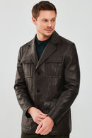 Kane Men's Black Blazer Safari Leather Jacket | Derimod