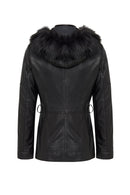 Rebecca Women's Black Fur Collar Leather Coat | Derimod
