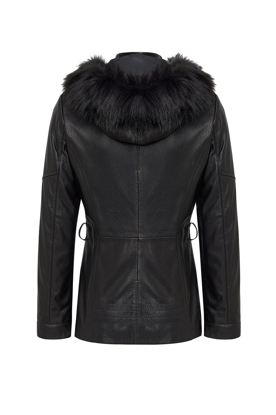 Rebecca Women's Black Fur Collar Leather Coat