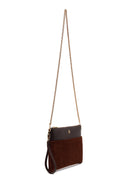 Woman Brown Suede Clutch Bag with Long Chain Strap | Derimod