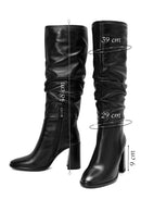 Women's Black Zippered Thick Heel Leather Boots | Derimod