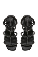 Women's Black Stone Flat Sandals | Derimod