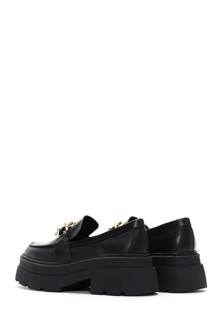 Women's Black Leather Thick Soled Masculine Loafer