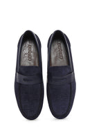 Men's Navy Blue Printed Leather Casual Loafer | Derimod