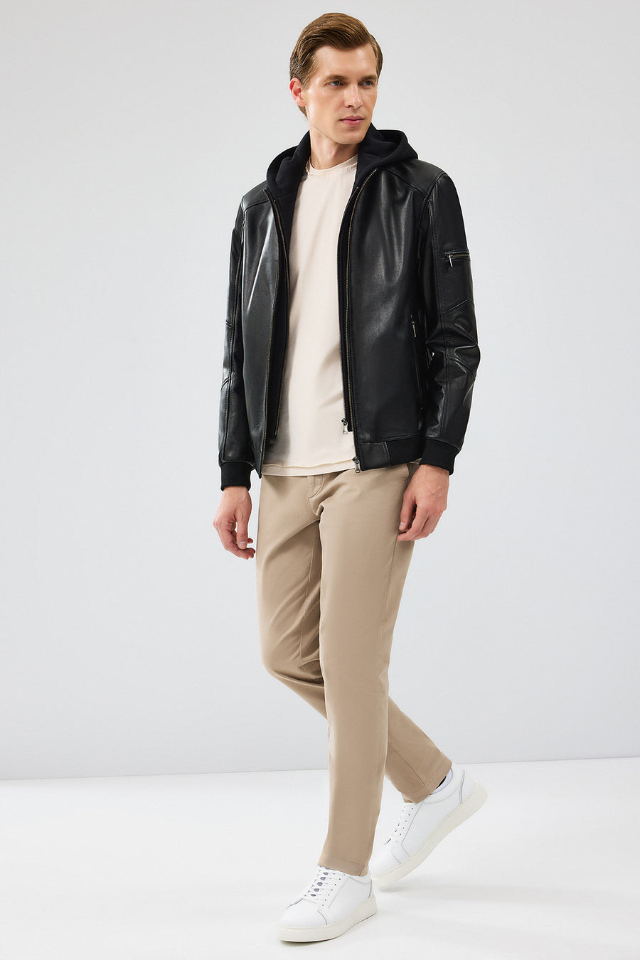 Niko Men's Black Hooded Leather Jacket